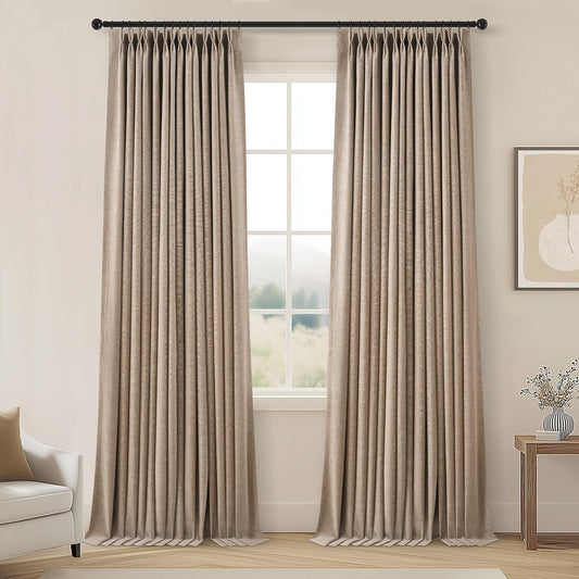 96 Inch Long Pinch Pleated Dark Linen Color Curtains for Home