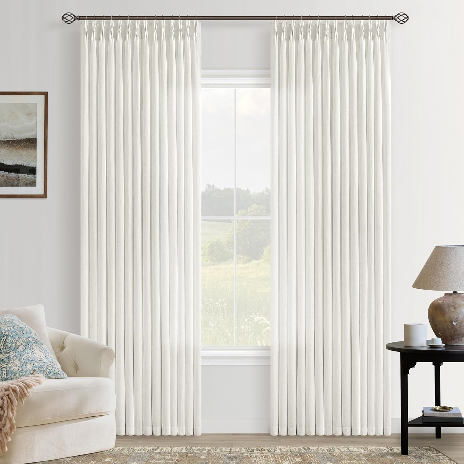 Natural Pinch Pleated Linen Curtains for Living Room & Bedroom