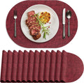 Wine Red Oval Placemats Set of 12 - Washable Heat Resistant Mats