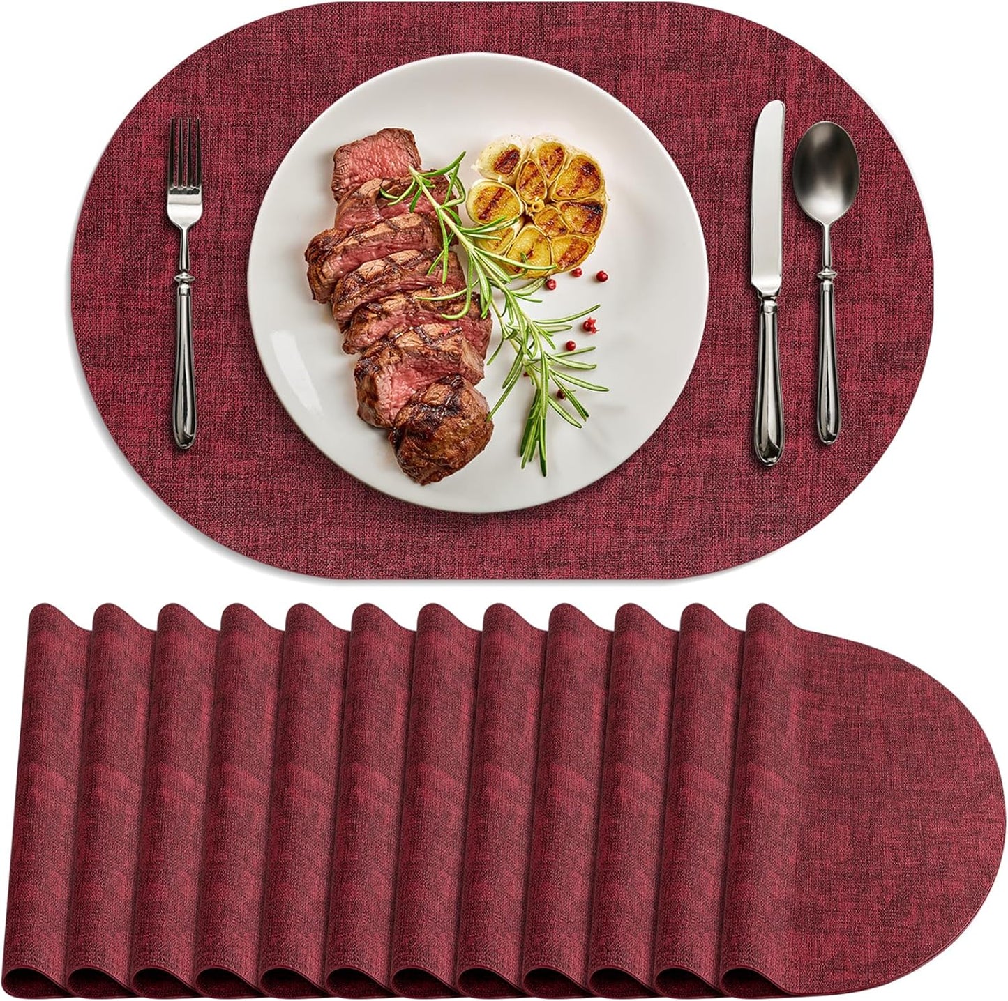 Washable Oval Placemats Set of 12 for Indoor Outdoor Use