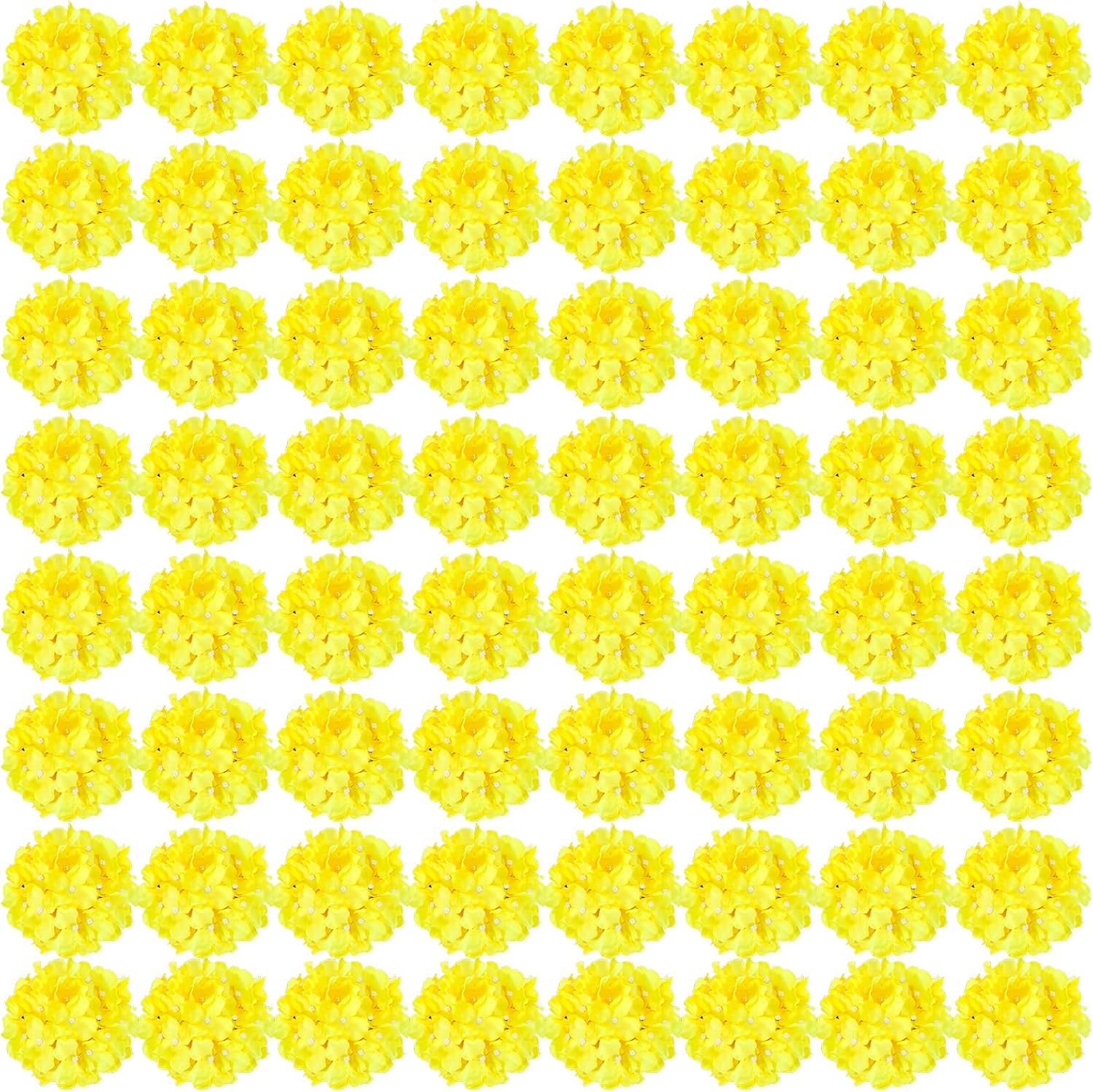 64pcs Yellow Silk Hydrangea Flowers for DIY Wedding Decor