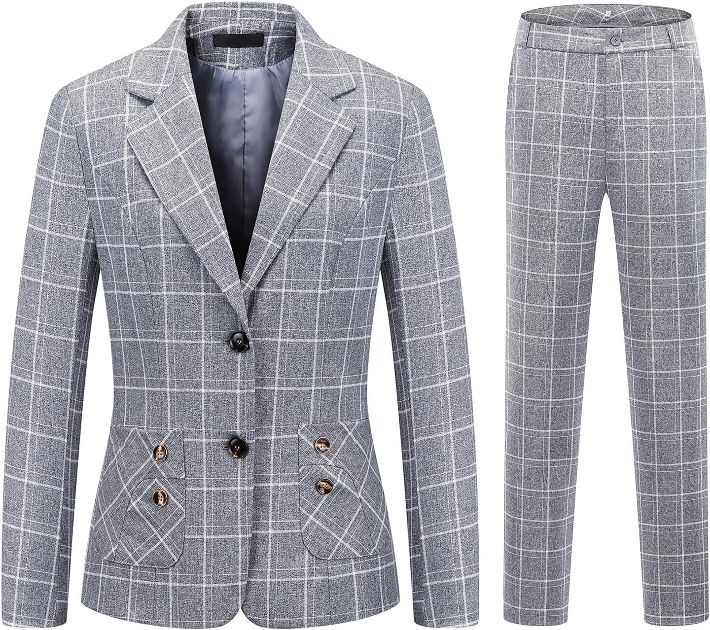 Womens 2 Piece Plaid Suits Set for Office and Casual Wear