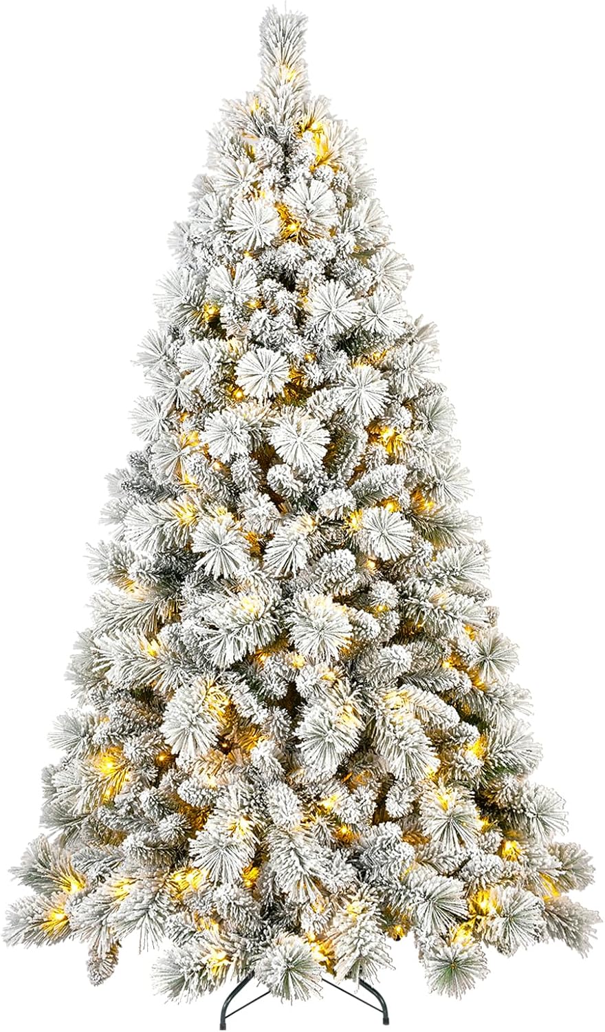 6 FT Pre-Lit Snow Flocked Slim Fir Christmas Tree for Holidays