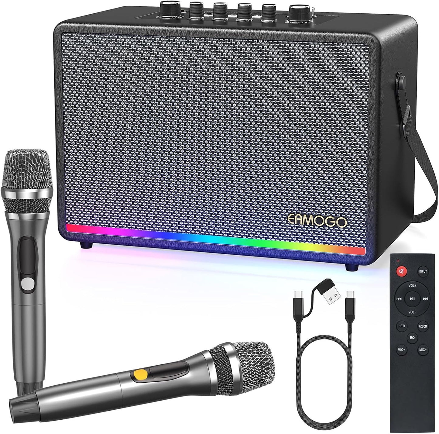 Portable Bluetooth Speaker with 2 Wireless Mics for Karaoke