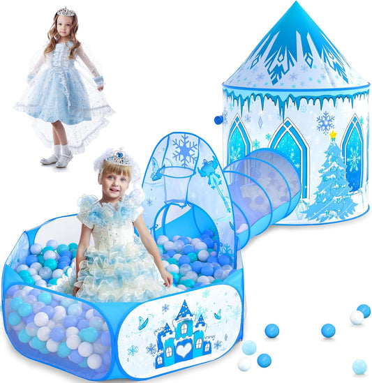 Girls Frozen 3-in-1 Play Tent: Ball Pit, Tunnel, Castle