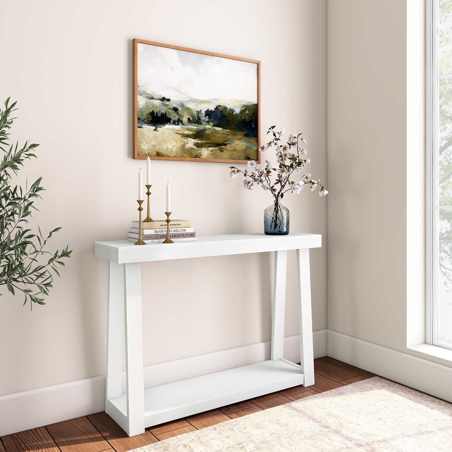 Solid Wood Console Table with Storage for Living Room and Hallway