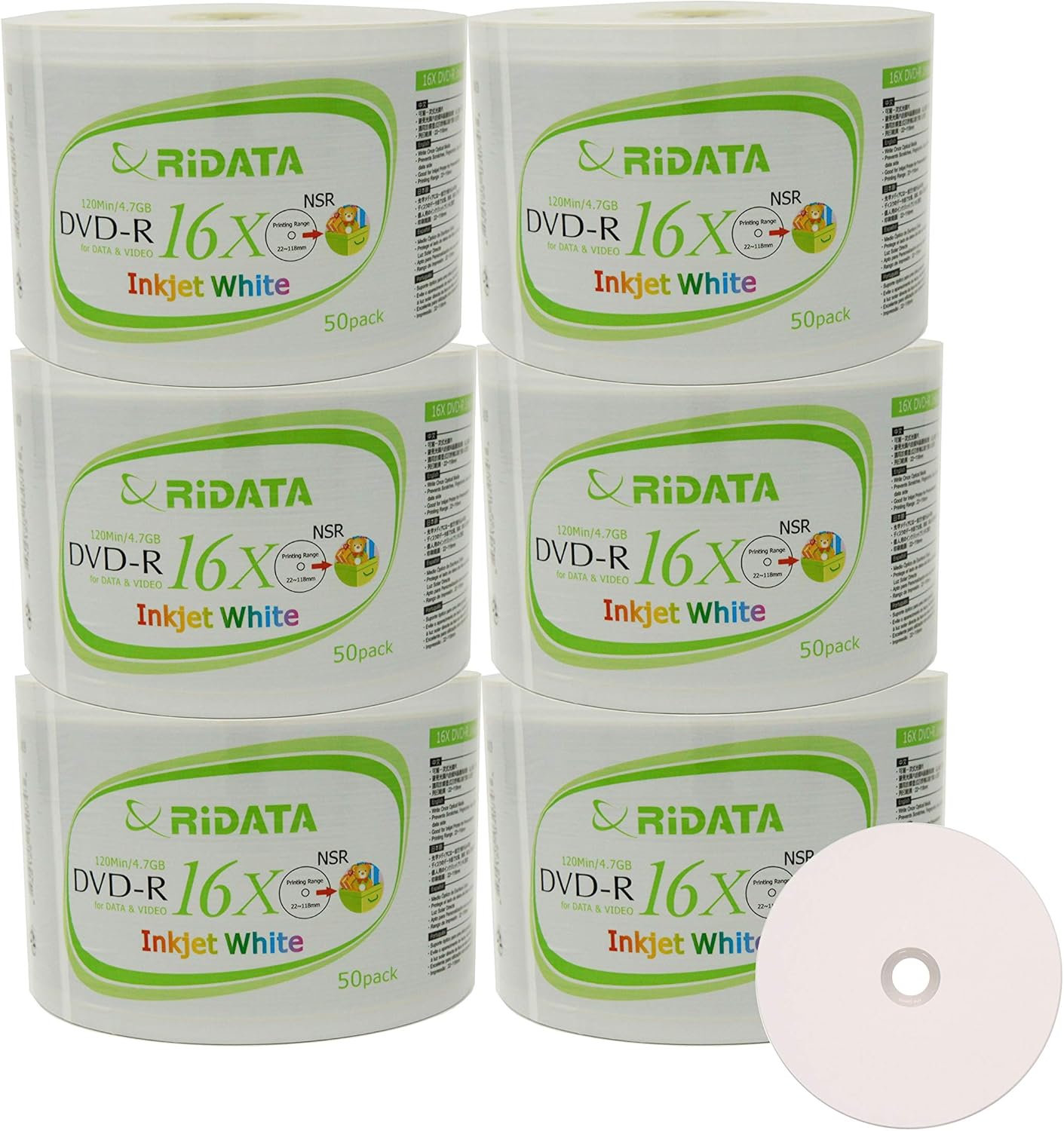 Ridata DVD-R 16X 4.7GB Printable Discs for Data and Video