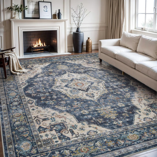 Soft Vintage Blue Area Rug 6X9 for Living Room and Bedroom