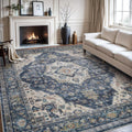 Area Rug 9x12 Vintage Soft Blue Rug - Non Slip Washable