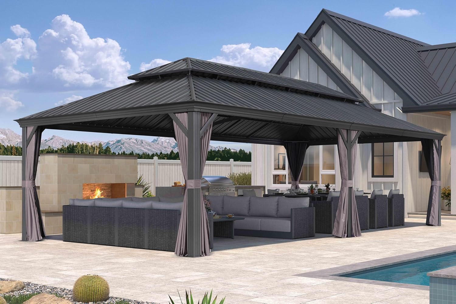 12ft X 26ft Hardtop Gazebo with Double Roof for Patio and Garden