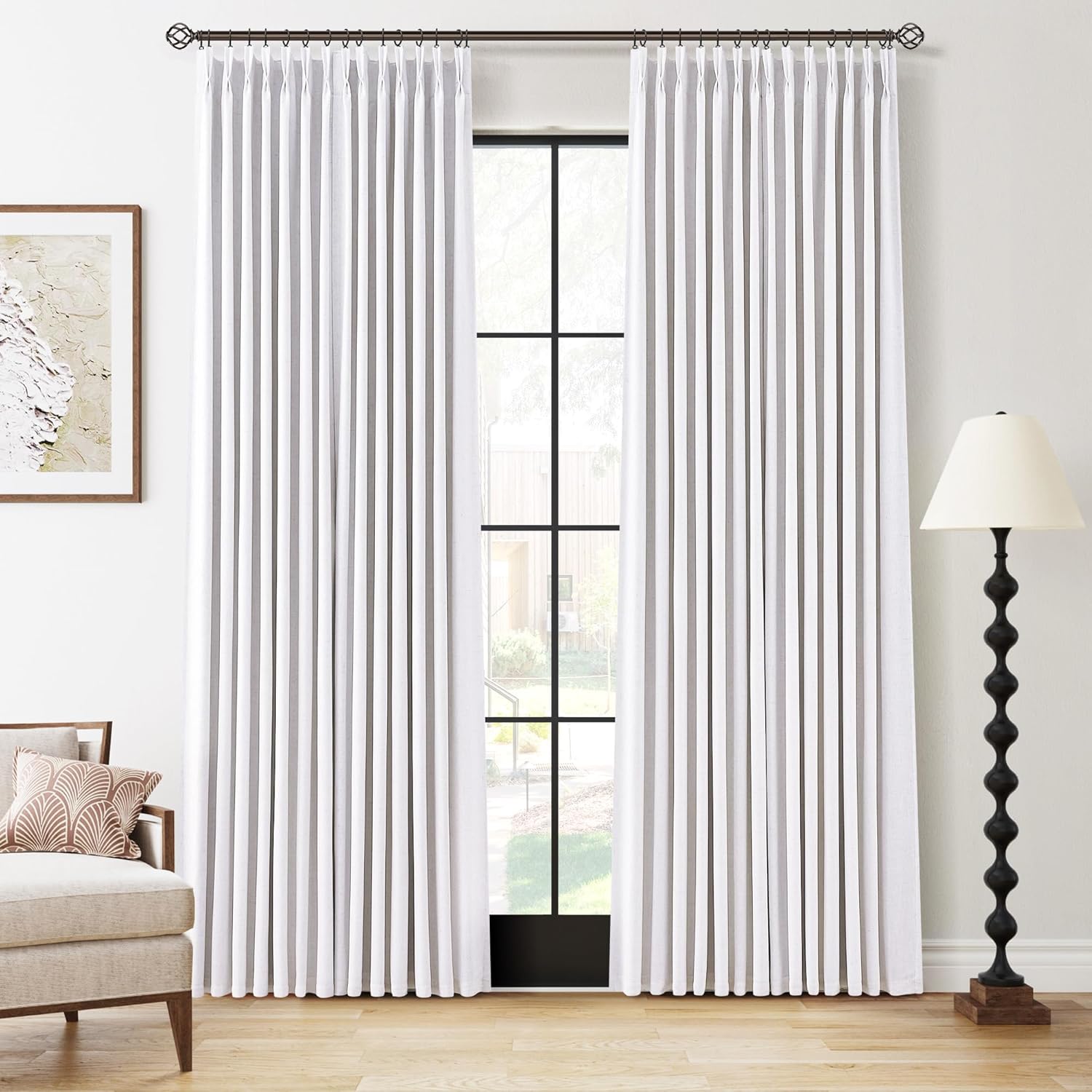 Beige White Pinch Pleated Blackout Drapes for Bedroom 84 in
