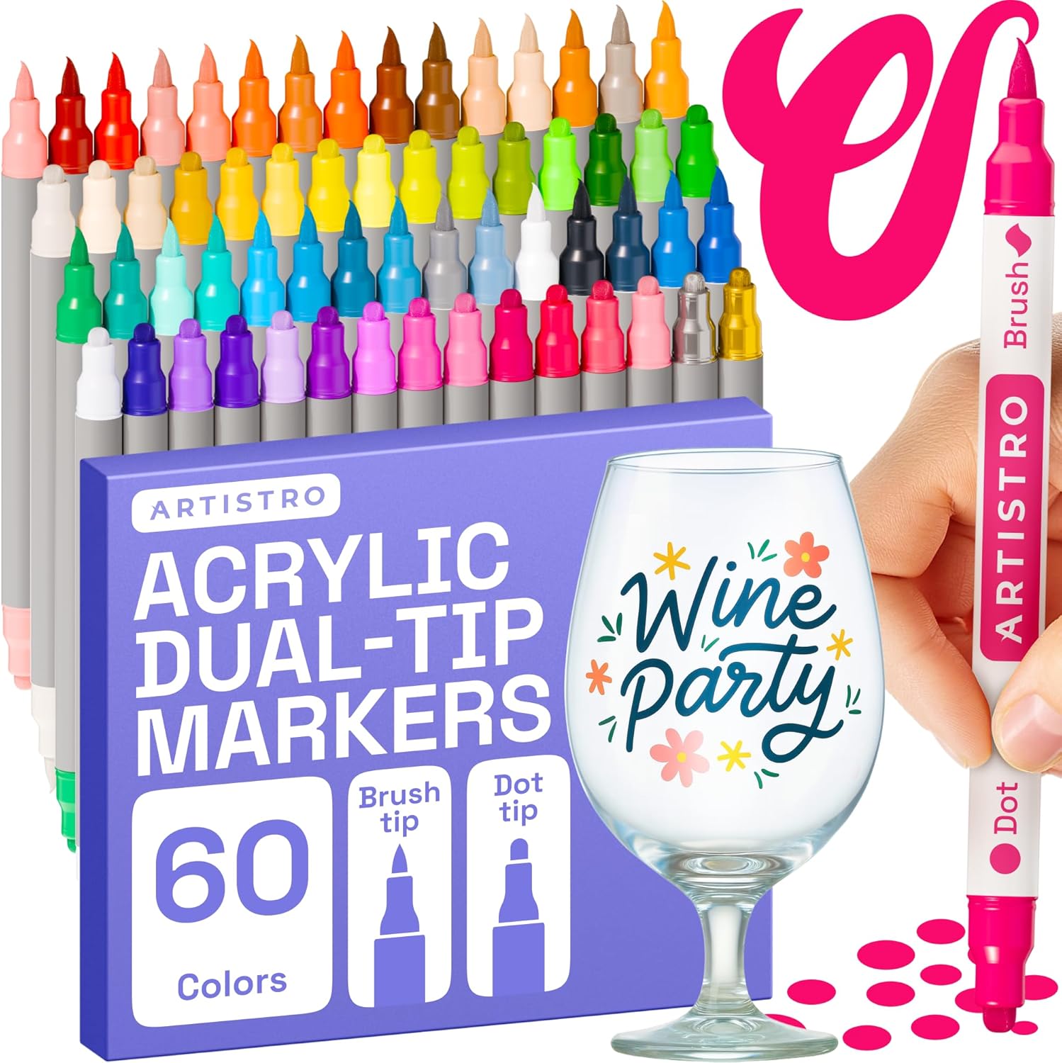 ARTISTRO 60 Wine Glass Acrylic Paint Markers for Creative Fun