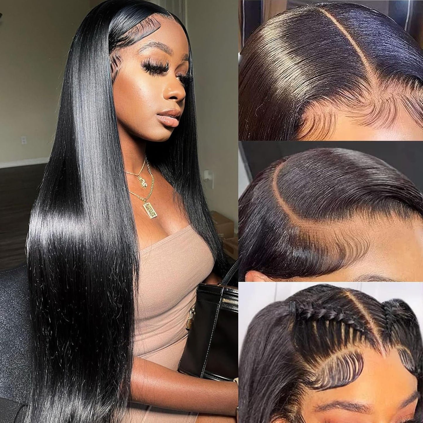 34 Inch 180% Density Straight Lace Front Wigs for Women