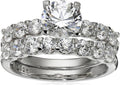 Platinum-Plated Sterling Silver Bridal Ring Set for Women - Sparkling