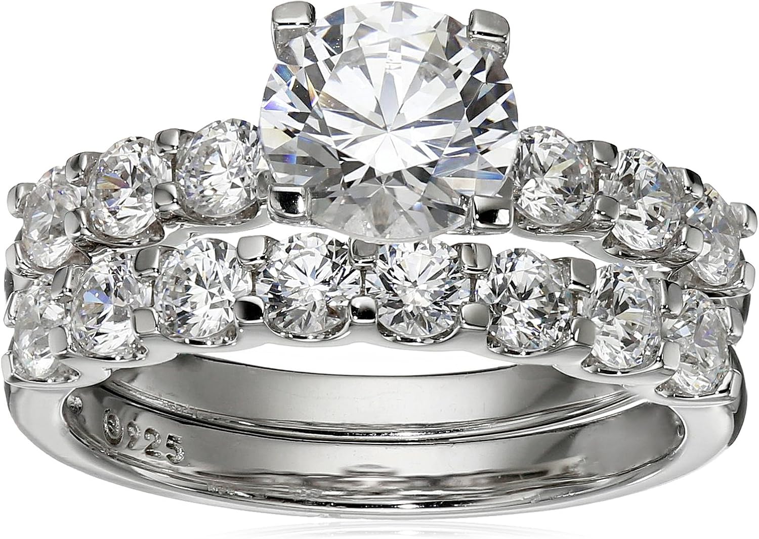 Elegant Platinum-Plated Sterling Silver Cubic Zirconia Ring Set