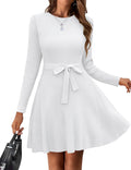Women's Ribbed Knit A-Line Sweater Dress with Belt - Cozy Fit