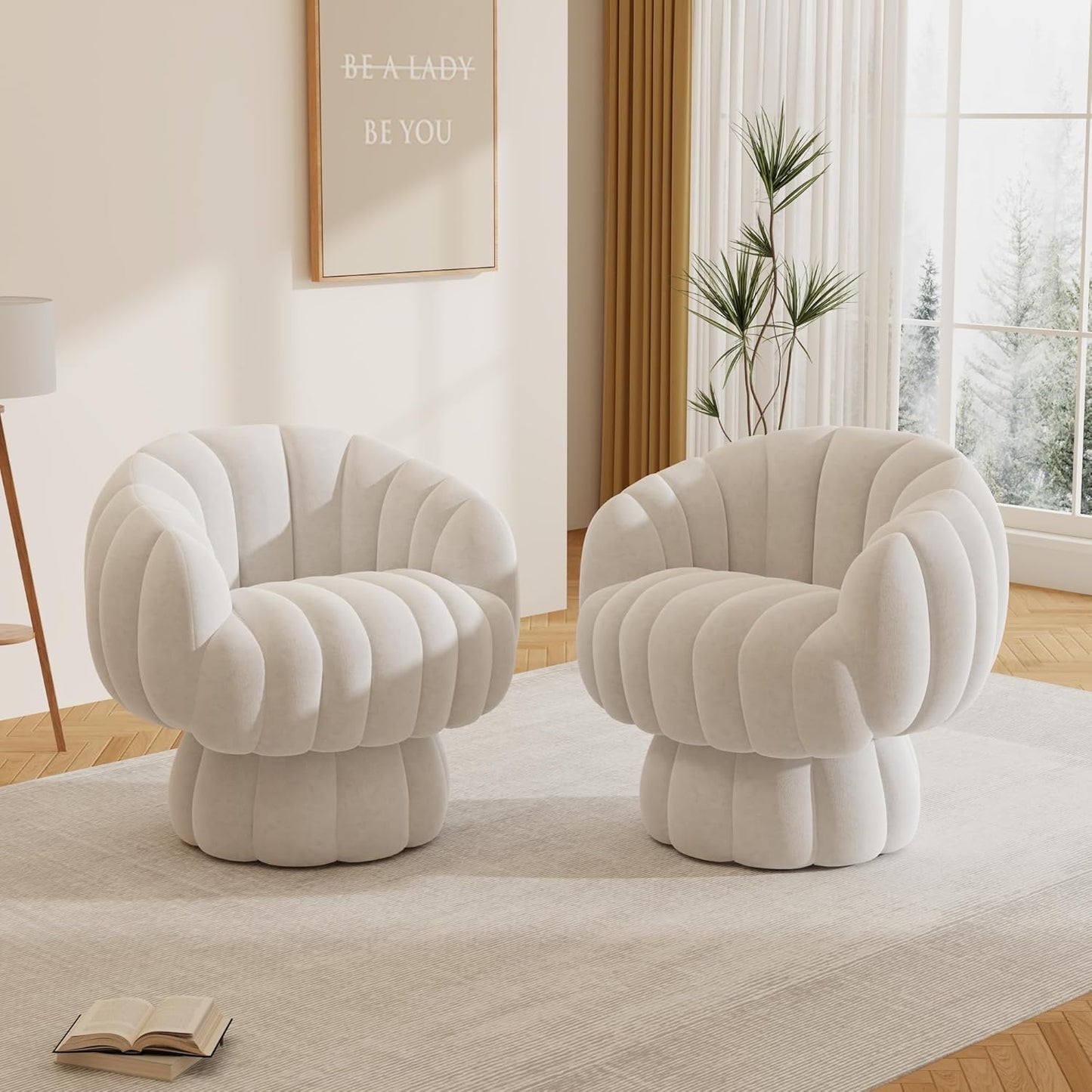 Fluffy Velvet Swivel Accent Chairs Set - Cozy Cloud Comfort