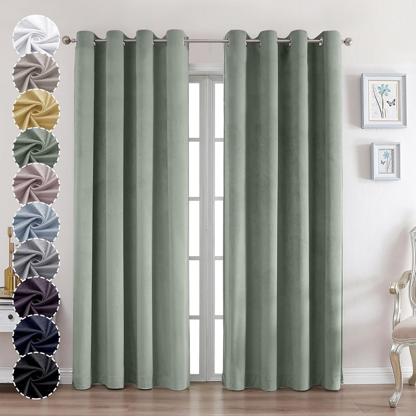 Soft Sage Green Velvet Curtains for Bedroom