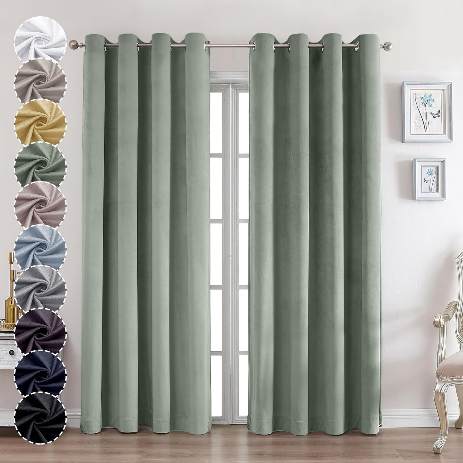 Soft Sage Green Velvet Curtains for Bedroom