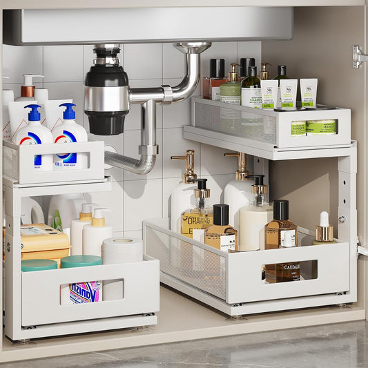 2 Pack Under Sink Organizer with Smooth Glides for Storage