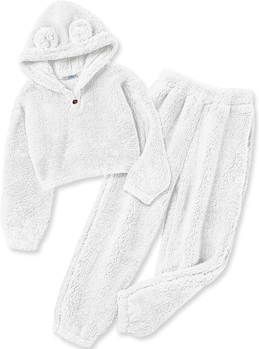 Arshiner Girls 2 Piece Outfits Fuzzy Hoodie Sweatpants Set