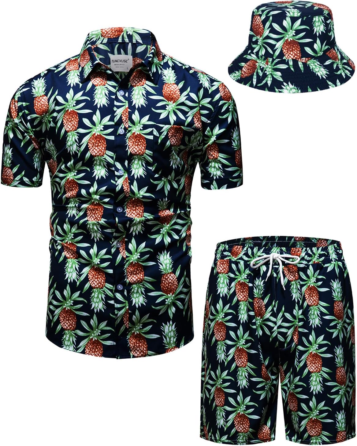 TUNEVUSE Mens Hawaiian Shirts and Shorts Set for Summer Fun