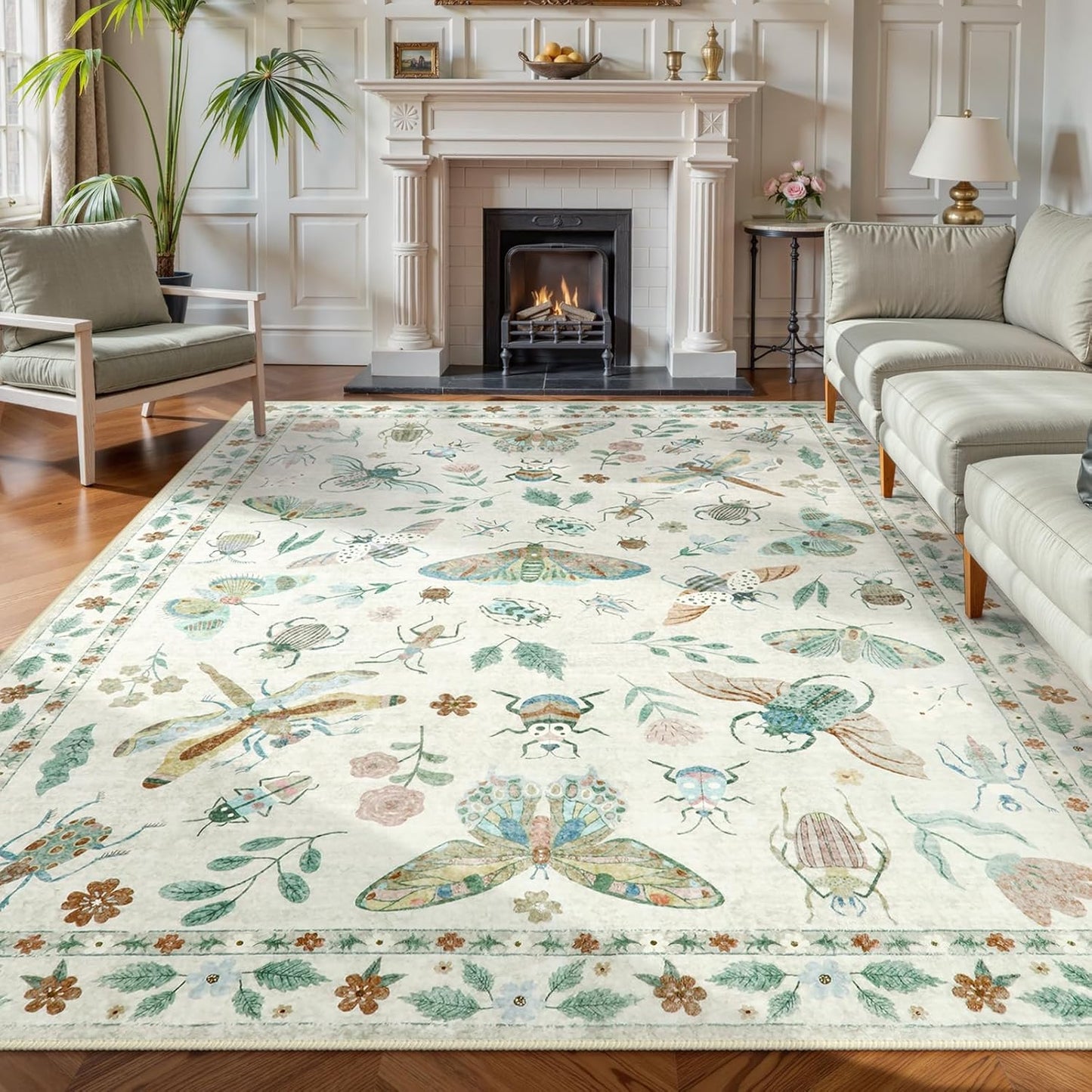 Lahome Insect Print 8x10 Area Rug for Living Room and Bedroom