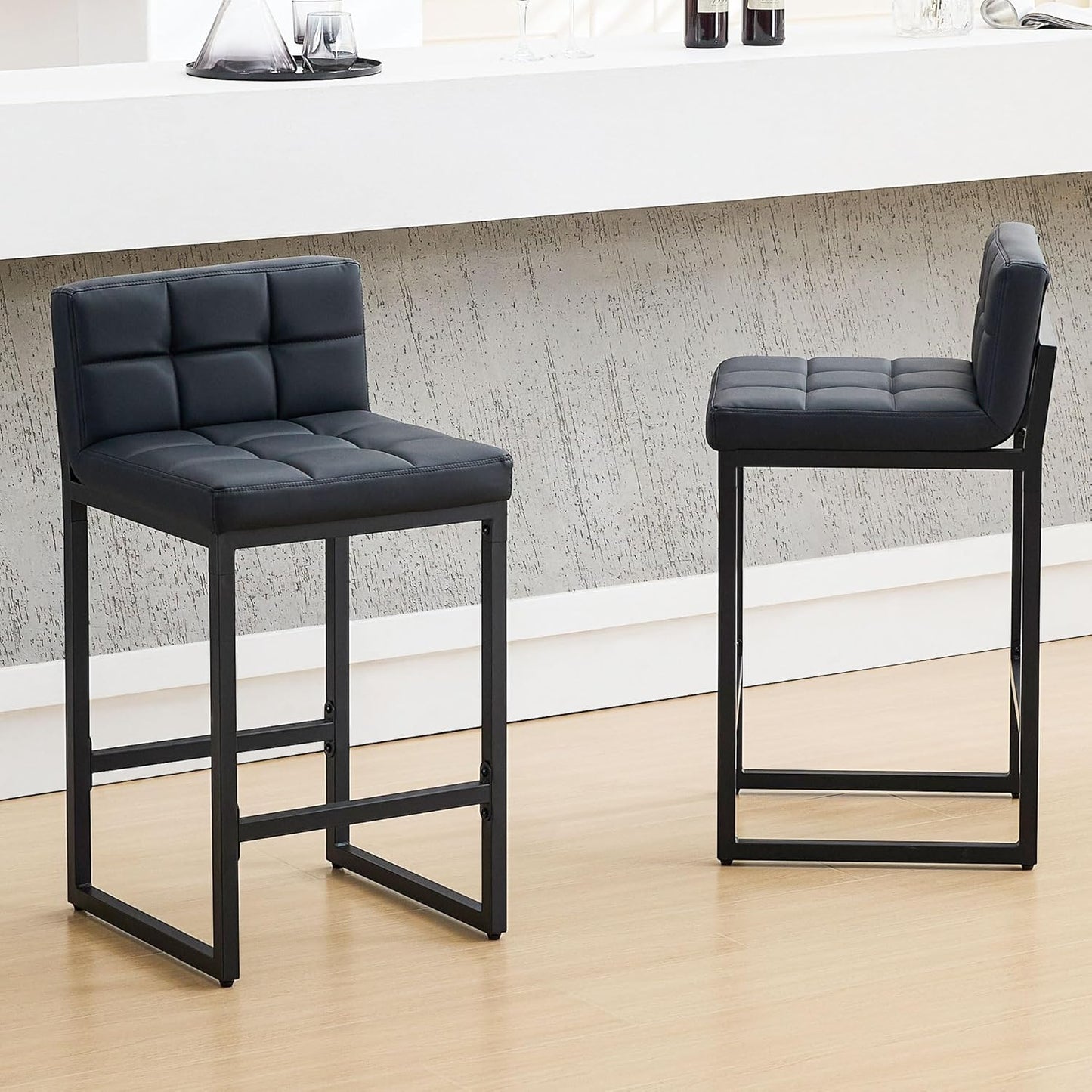 Modern Faux Leather Counter Height Bar Stools Set of 2