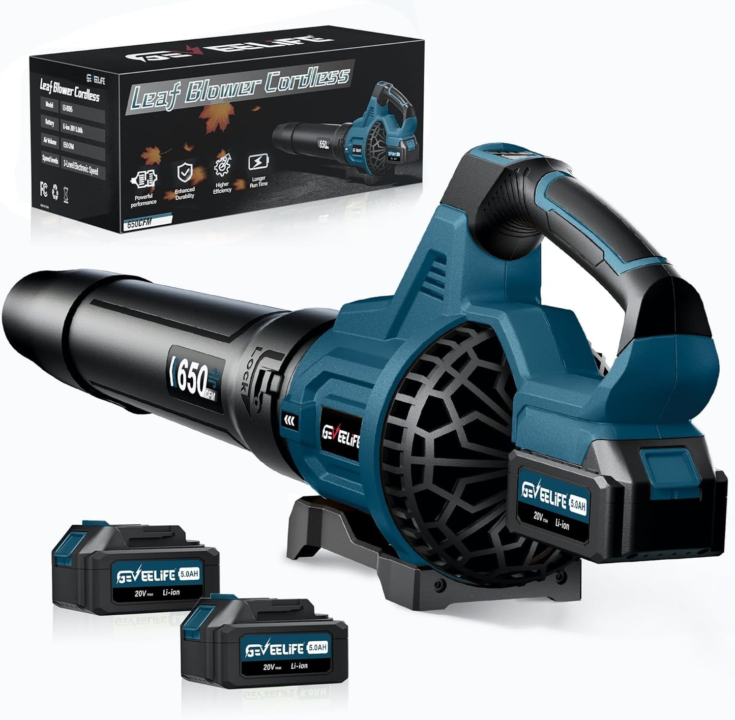 GEVEELIFE Cordless Leaf Blower with 650CFM Power & 3 Speeds