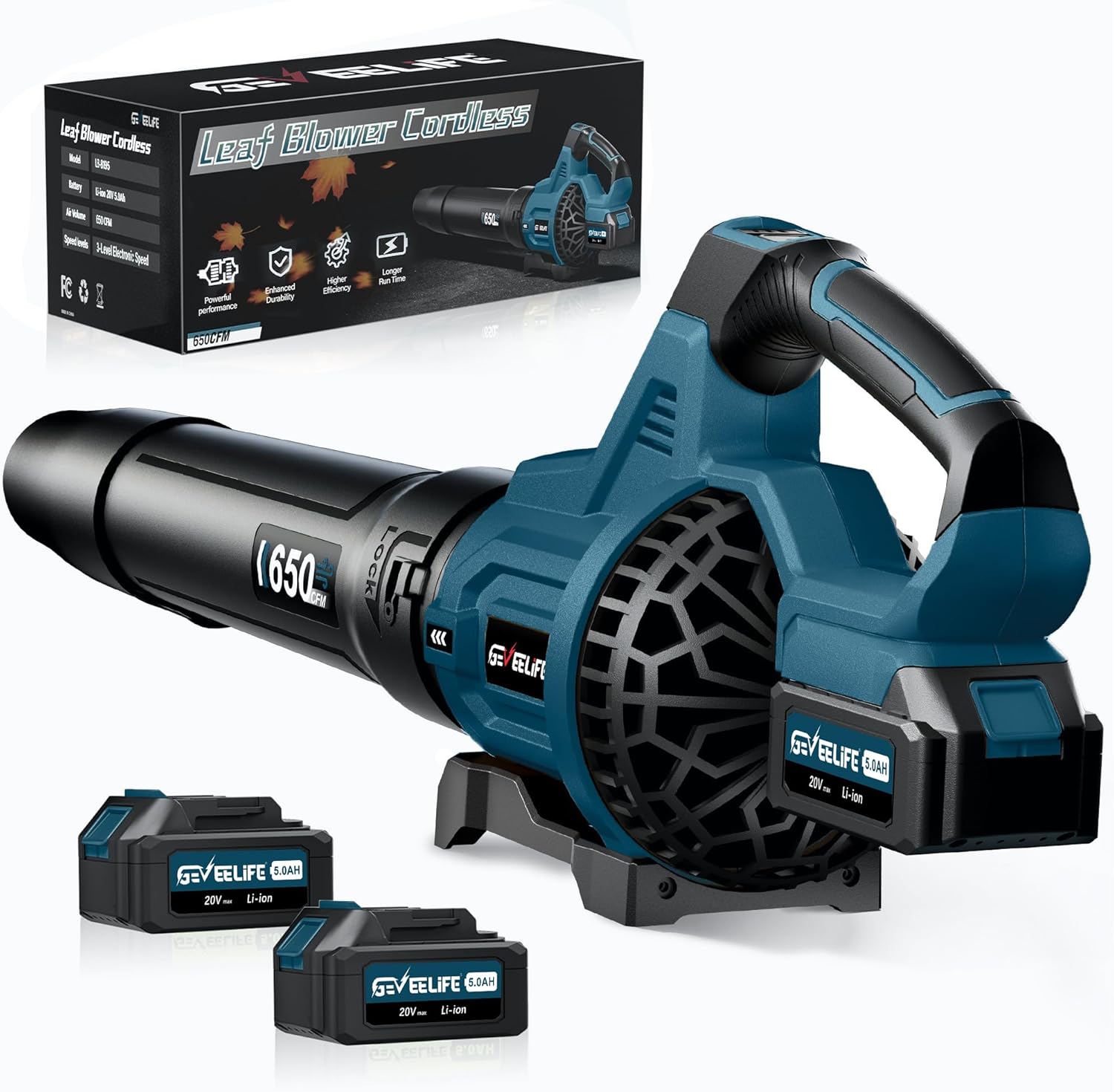 GEVEELIFE Cordless Leaf Blower with 650CFM Power & 3 Speeds