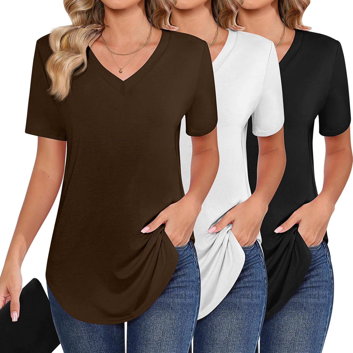 Ficerd Women's Short Sleeve Tunic Tops for Casual Summer Wear