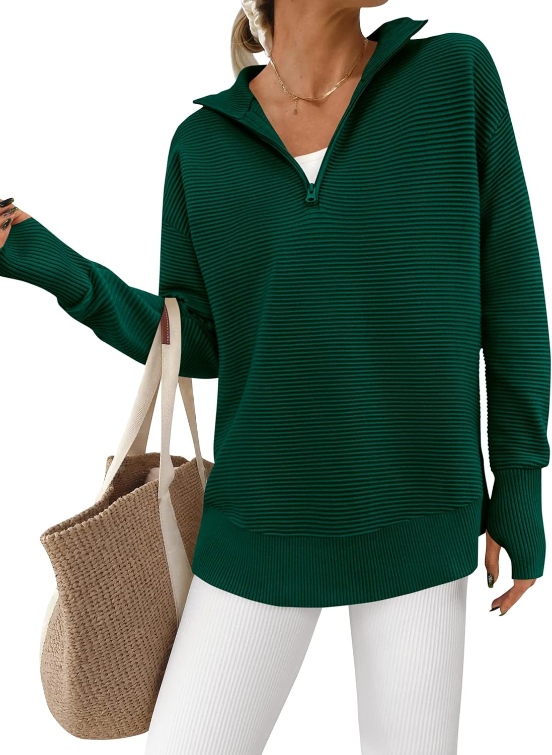PRETTYGARDEN Womens Long Sleeve Quarter Zip Pullover Sweater
