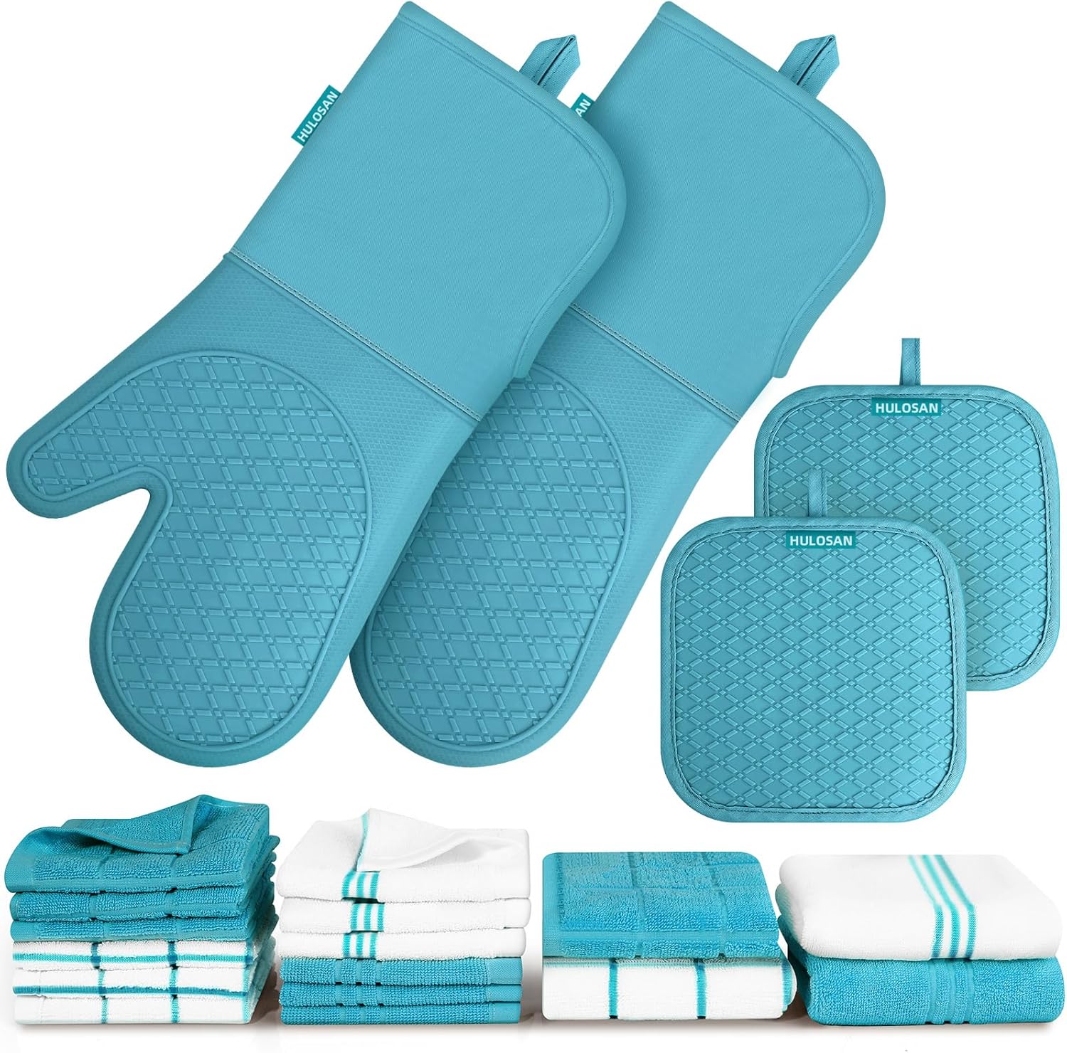 Silicone Oven Mitts and Pot Holder Set for Kitchen Use