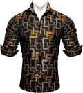 Mens Silk Paisley Long Sleeve Button Down Dress Shirt - Elegant Party