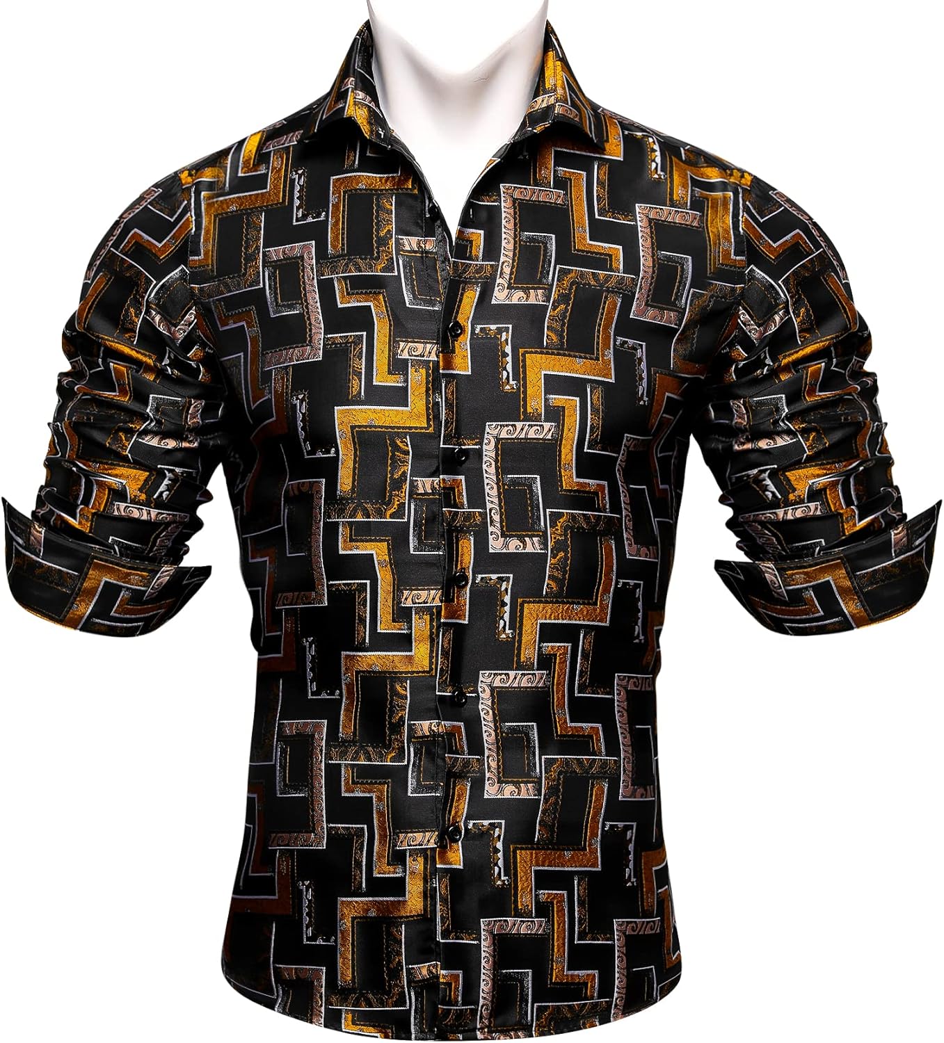 Barry.Wang Mens Western Silk Paisley Long Sleeve Dress Shirt