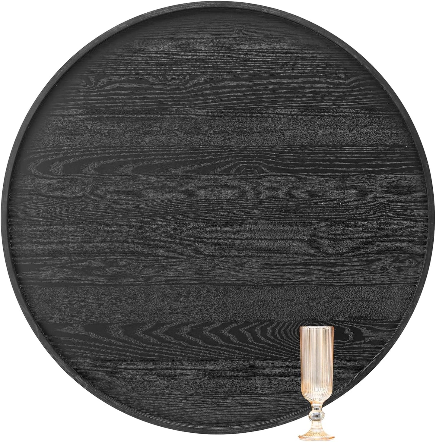 28 Inch Round Solid Wood Serving Tray for Tea and Snacks