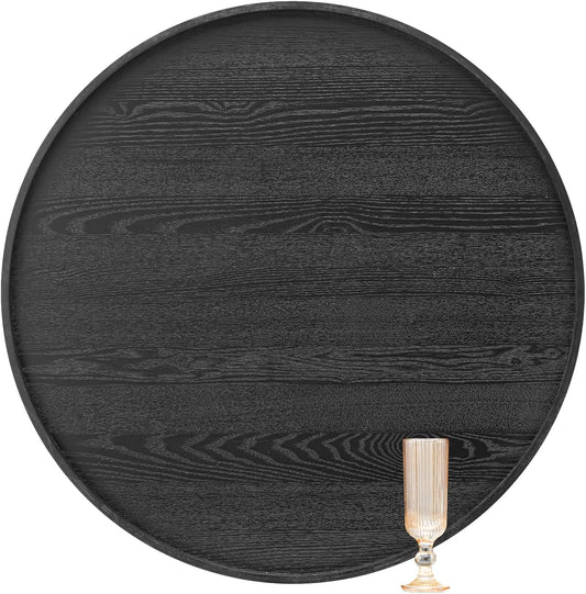 28 Inch Round Solid Wood Serving Tray for Tea and Snacks