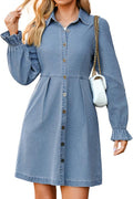 Simplee Womens Denim Dress Long Sleeve Babydoll Mini Dress - Versatile