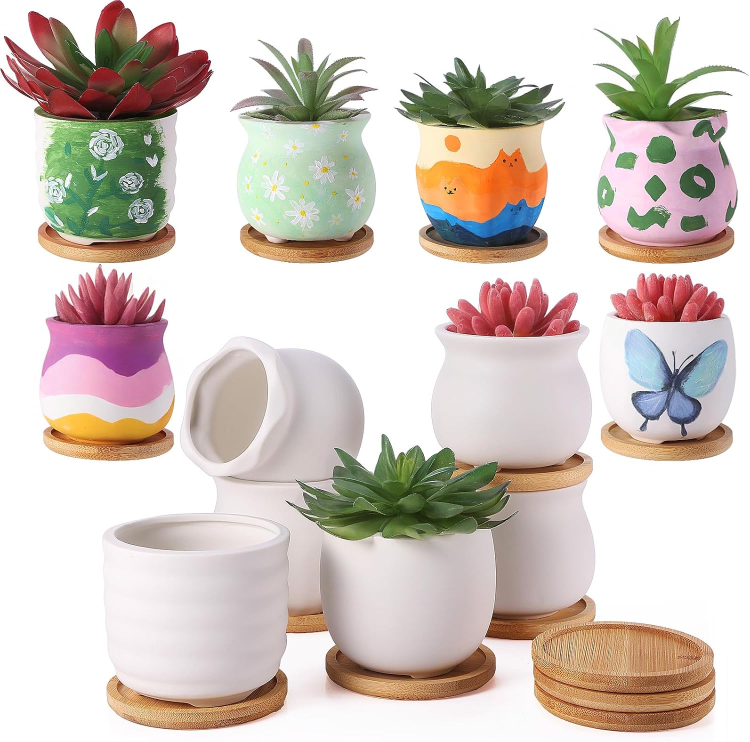 12 Pcs 3.5 Inch DIY Ceramic Succulent Pots for Creative Painting