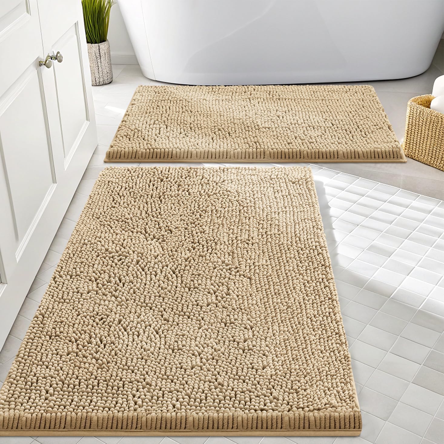 Smiry Bathroom Rugs Set: Soft Absorbent Non-Slip Shaggy Comfort
