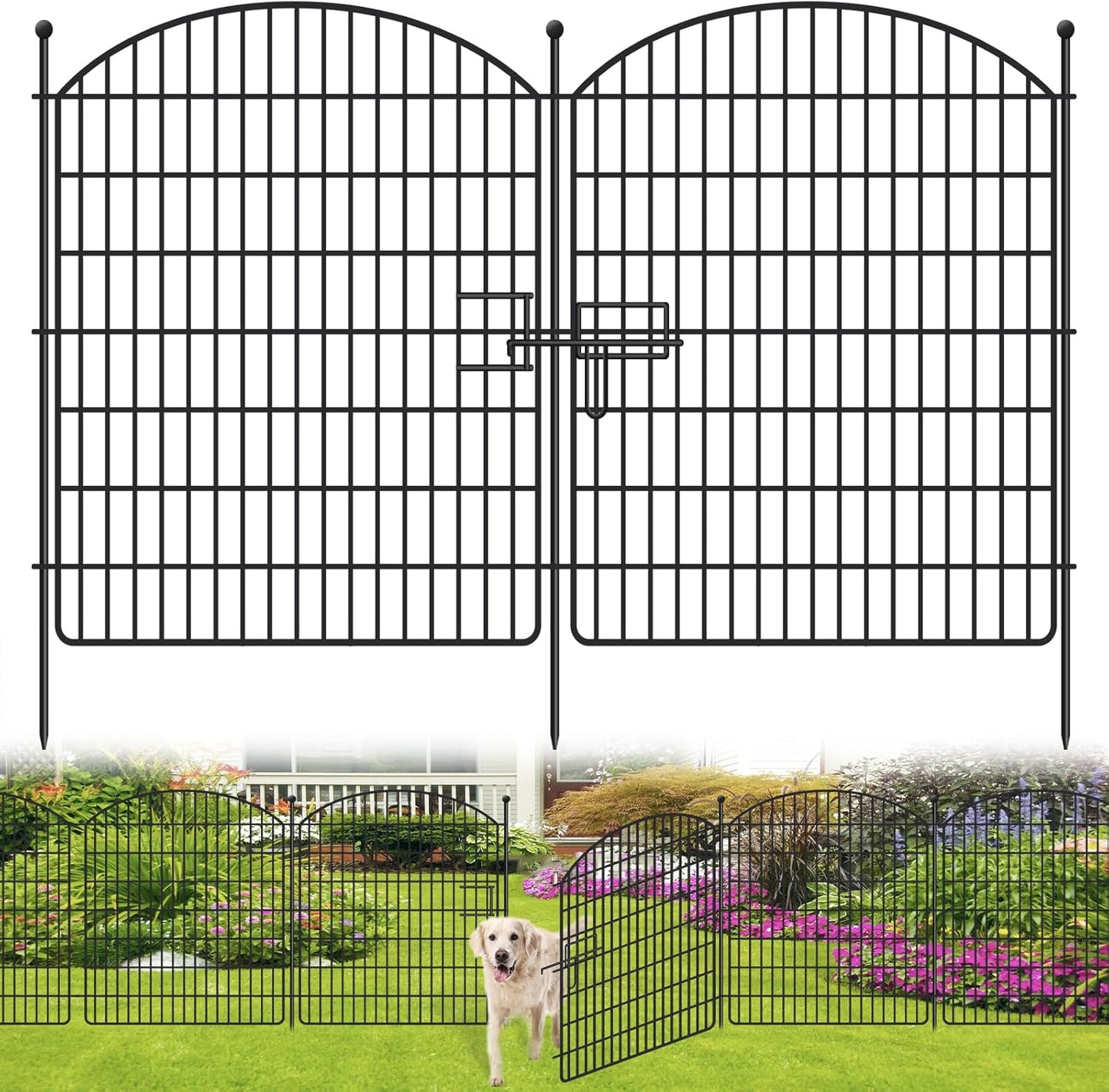 10 Panels No Dig Garden Fence with Gate for Outdoor Use