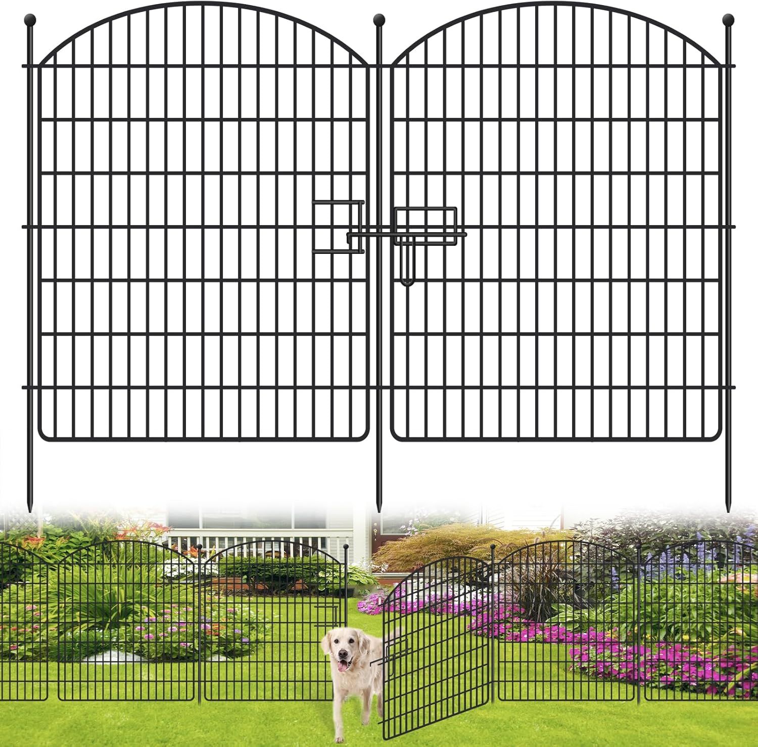 10 Panels No Dig Garden Fence with Gate for Outdoor Use