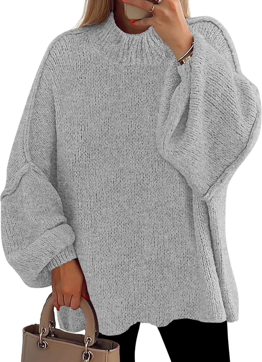 PRETTYGARDEN Women's Oversized Chunky Knit Mock Neck Sweater