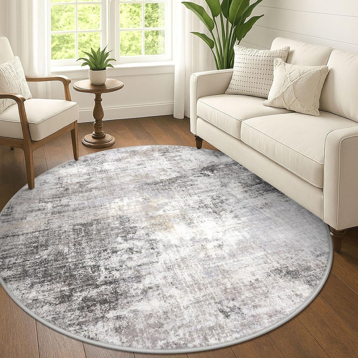 IOHOUZE Abstract Round Area Rug 6 Ft Soft Non Slip Circle Rug
