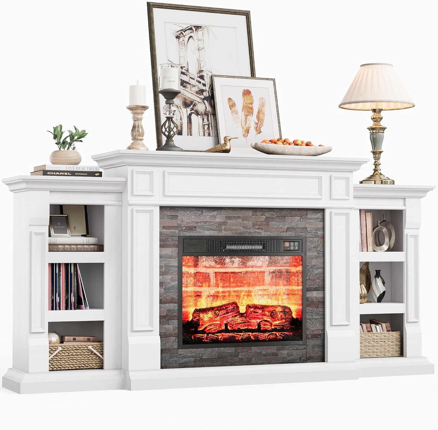 Modern Electric Fireplace TV Stand - Realistic Stone Surround