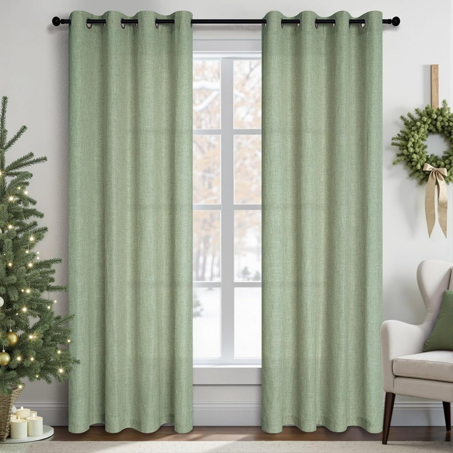 Pitalk Sage Green Grommet Curtains for Living Room 102 in Long