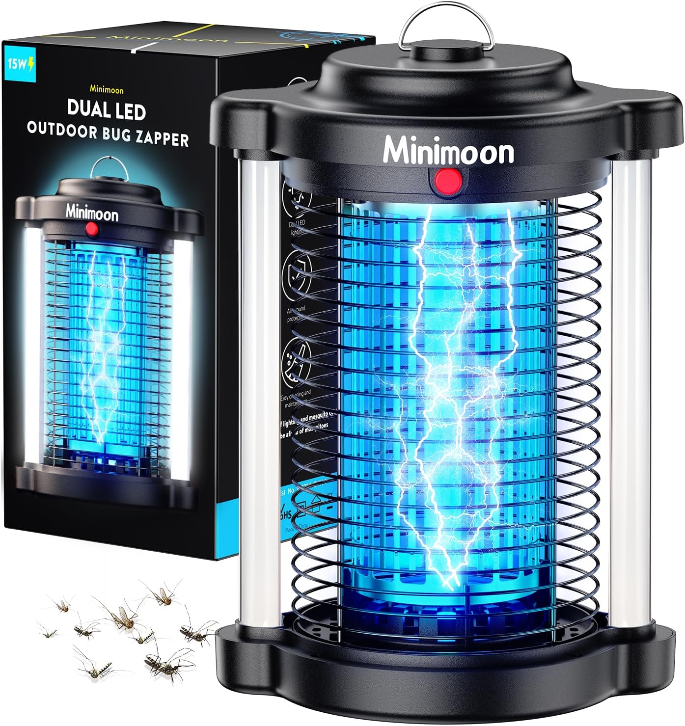 Minimoon Bug Zapper Outdoor: 15W Electric Fly Trap for Yard