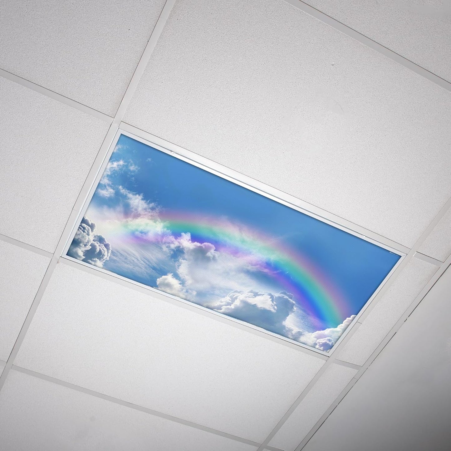 Fluorescent Light Cover for Classroom with Rainbow Clouds Design