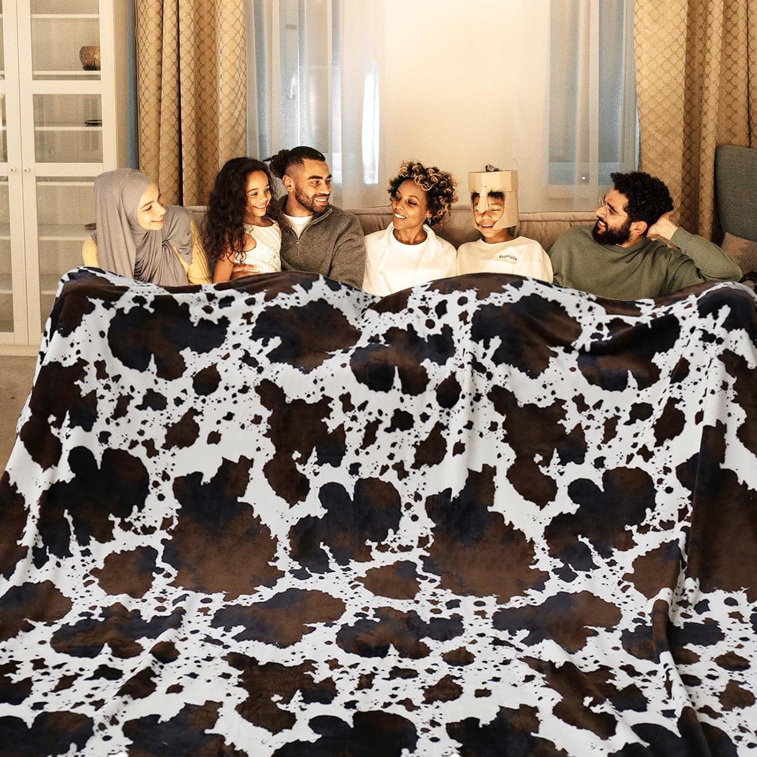 Bnuitland Brown Cow Print Blanket - Cozy 108x90 in Fleece Decor