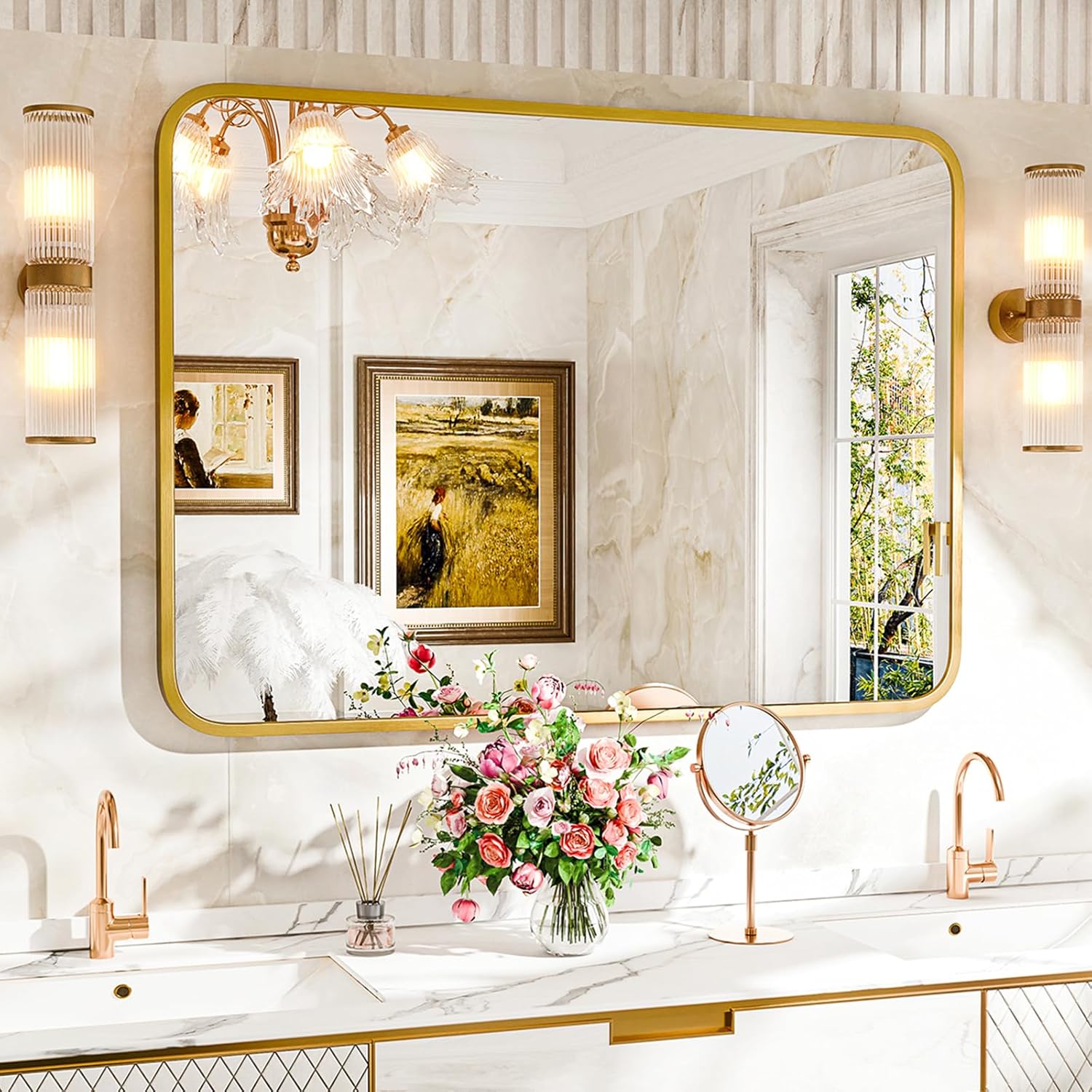 22in30in Bathroom Mirror for Wall with Gold Metal Frame